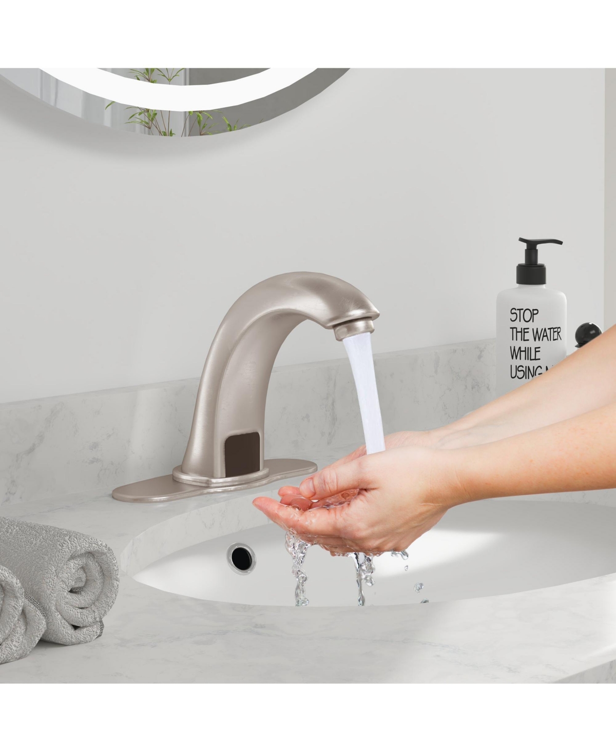 Mondawe Single Hole Touchless Bathroom Sink Faucet Sensor Basin Faucet with Deck Plate