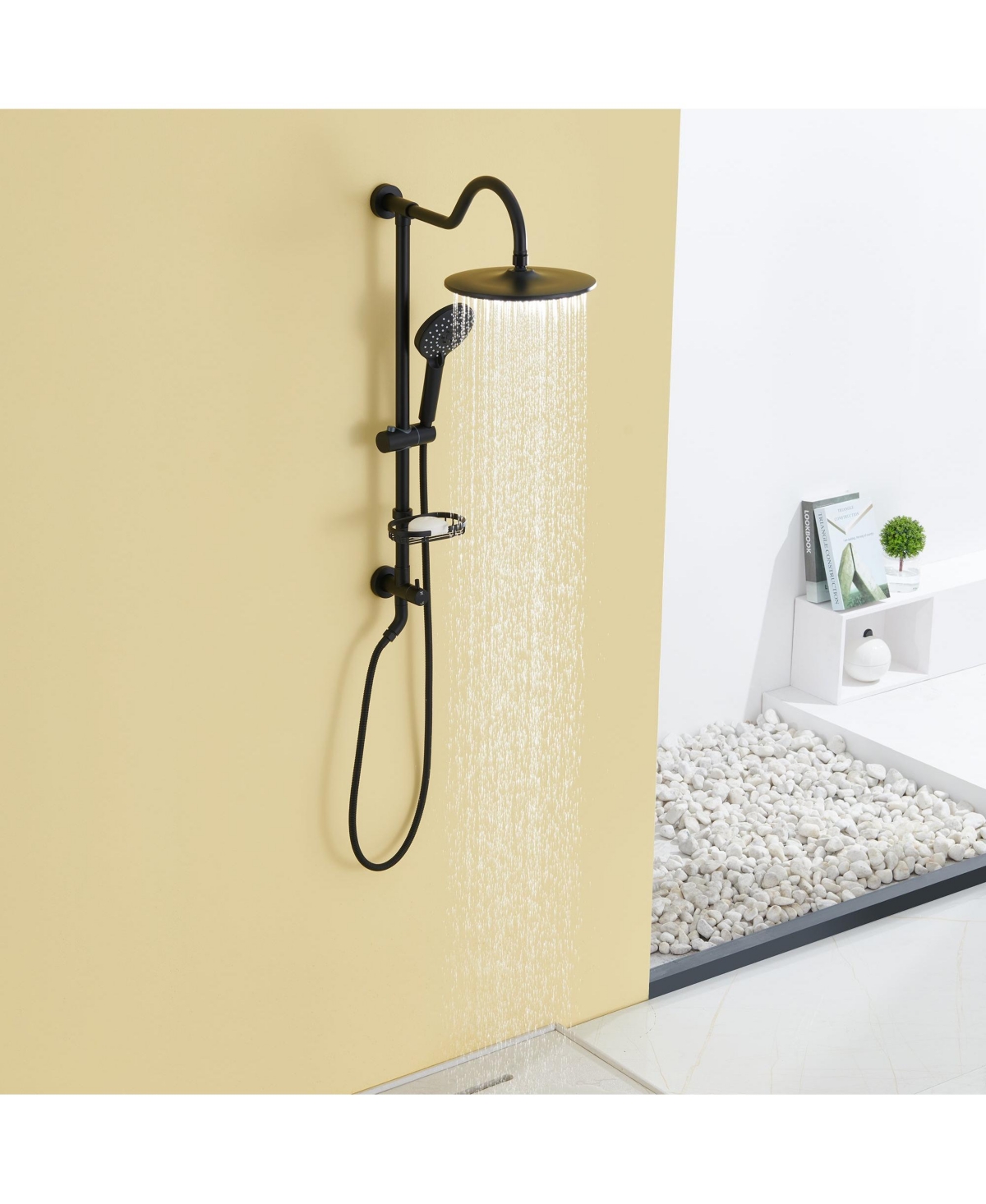 Mondawe Top Spray with Lifting Rod included Wall Mount Exposed Bathroom Shower System Showerheads - Matte black