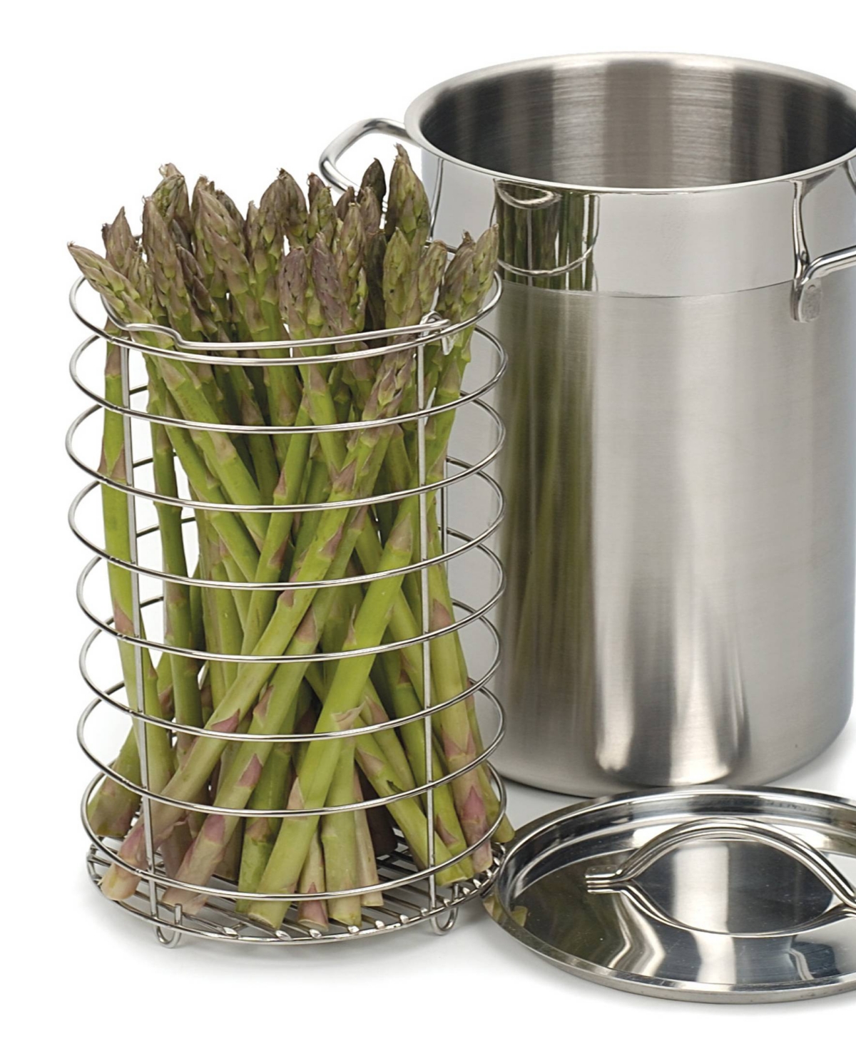 Rsvp International Endurance 18/8 Stainless Steel 8"x6"x9" Asparagus Steamer Pot Lid In Silver