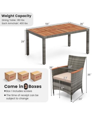 7 Pieces Outdoor Wicker Dining Set with Acacia Wood Table and 6 Armchairs