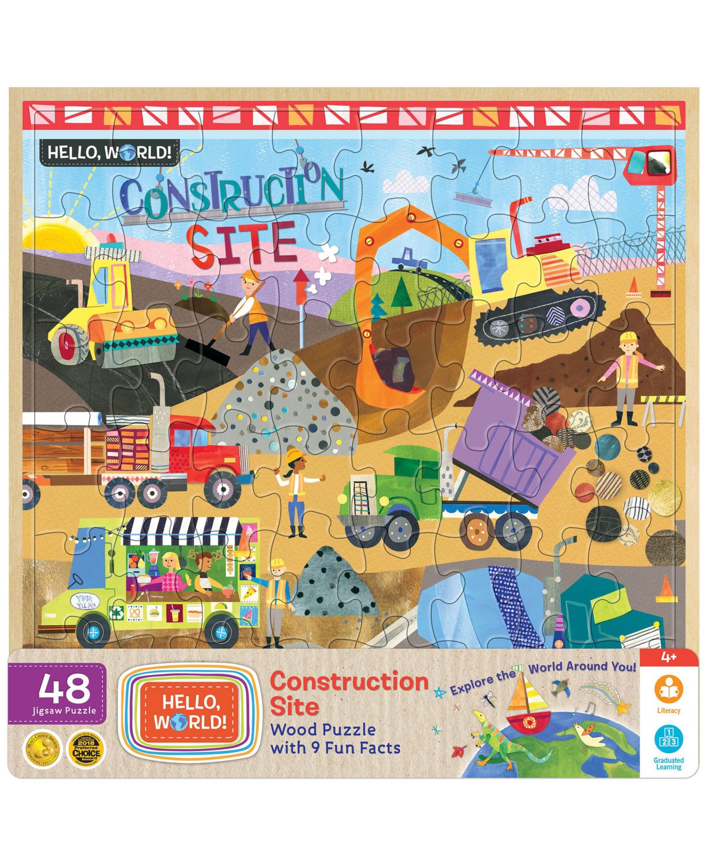 Детская игрушка MasterPieces Puzzles MasterPieces Hello, World! - Construction Site 48 Piece Wood Puzzle, цвет: Разноцветный — фото 1