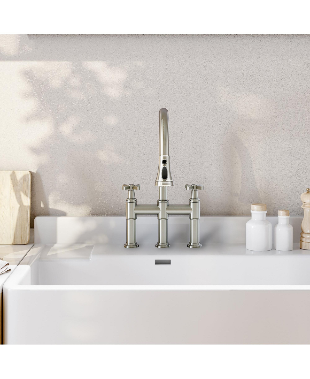 Mondawe Bridge Kitchen Faucet with 3 Way Spray Function,High Arc Kitchen Faucet with Pull Down Sprayer 2 Handles inch Widespread 360 Swivel Spout