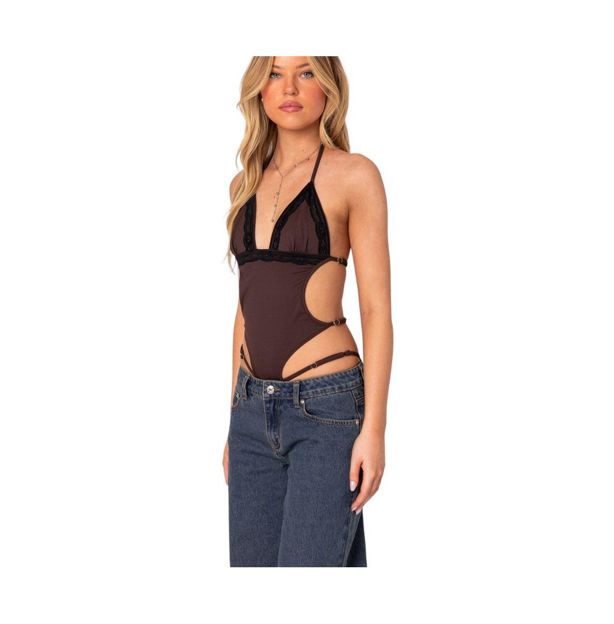 Edikted Women's Strappy Lace Trim Bodysuit