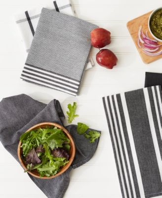 Assorted Woven Dishtowel Collection Classic Oversized, 20x28", Black, 5 Piece