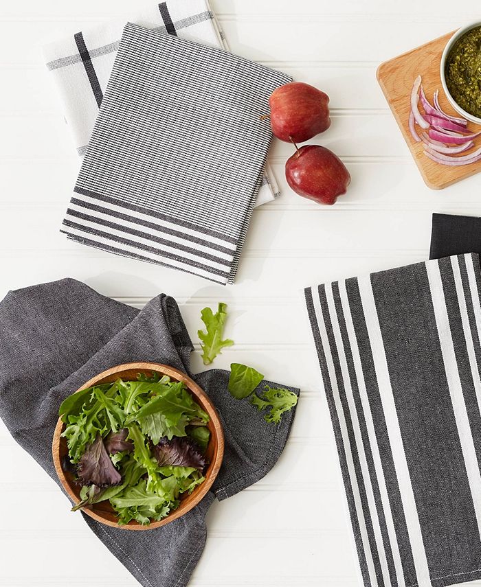 DII Assorted Woven Dish Towels - 5 Pack Oversized 20x28 Inch Cotton Towels In Hunter Green