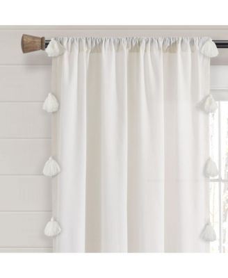 Boho Faux Linen Texture Tassel Window Curtain Panel
