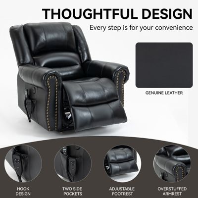  Black Leather Power Lift Recliner with Heat Massage