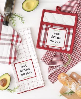 Home Sweet Farmhouse Kitchen Collection, Potholder/Oven Mitt/Dishtowel Set, Barn Red, 4 Count