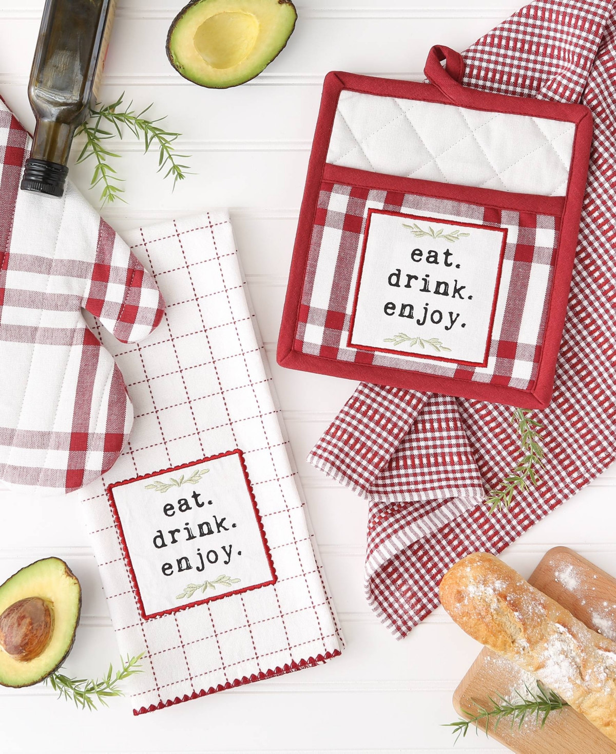 Design Imports Home Sweet Farmhouse Kitchen Collection, Potholder/oven Mitt/dishtowel Set, Barn Red, 4 Count In Barn Red
