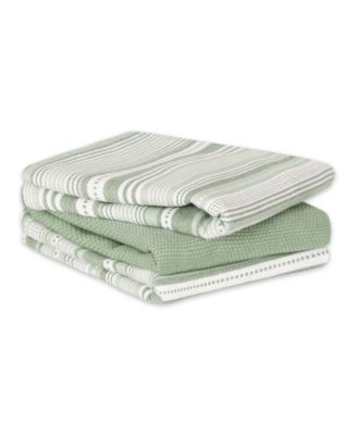 Everyday Dishtowel Collection Urban Stripe, 20x30", Artichoke Green, 3 Piece