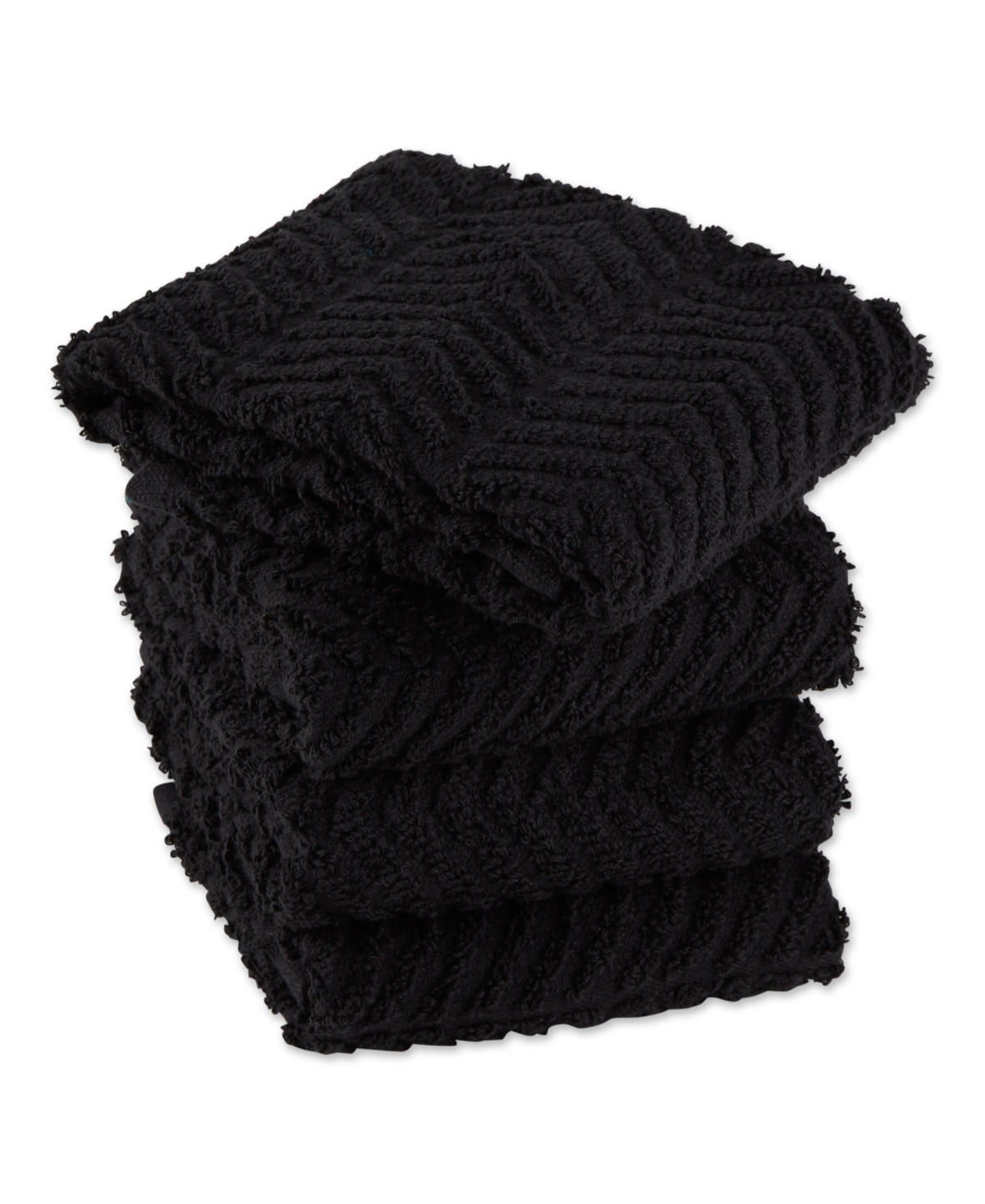 Design Imports Luxury Bar Mop Collection Chevron Dishtowel Set, 16x19", Black, 4 Piece In Black