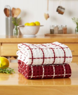 Washed Waffle Collection Oversized Preshrunk Ultra Absorbent, Dishtowel Set, 20x30", Barn Red, 2 Piece
