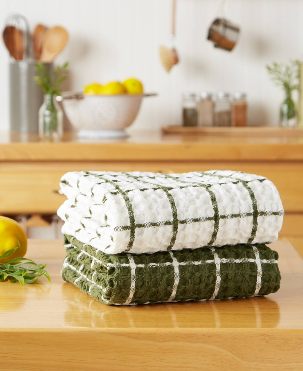 Design Imports Washed Waffle Collection Oversized Preshrunk Ultra Absorbent, Dishtowel Set, 20x30", Sage, 2 Piece In Sage