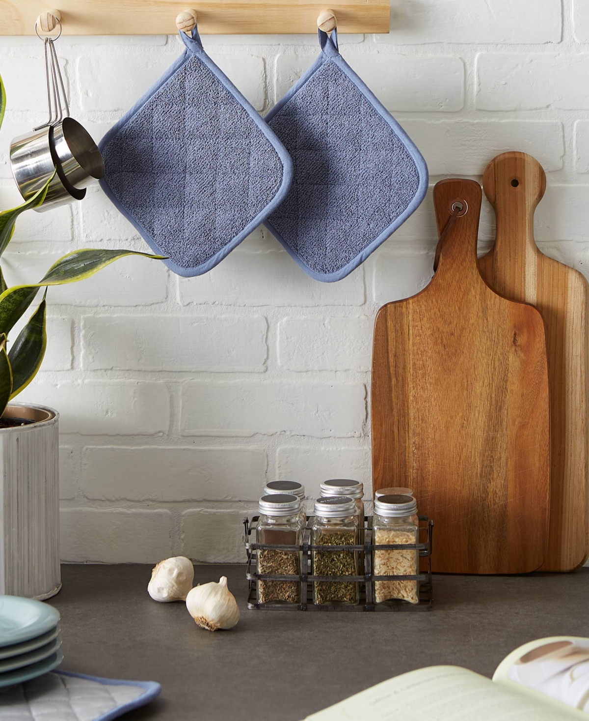Design Imports Basic Kitchen Collection, Quilted Terry, Stonewash Blue, Potholder In Stonewash Blue