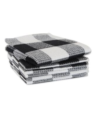 Scrubber Dishcloths Collection Windowpane Dishrag Set, 12x12", Black Buffalo Check, 6 Piece