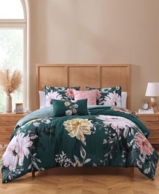 Bebejan Wild Flowers on Teal 5 Piece Reversible Comforter Set - Macy's