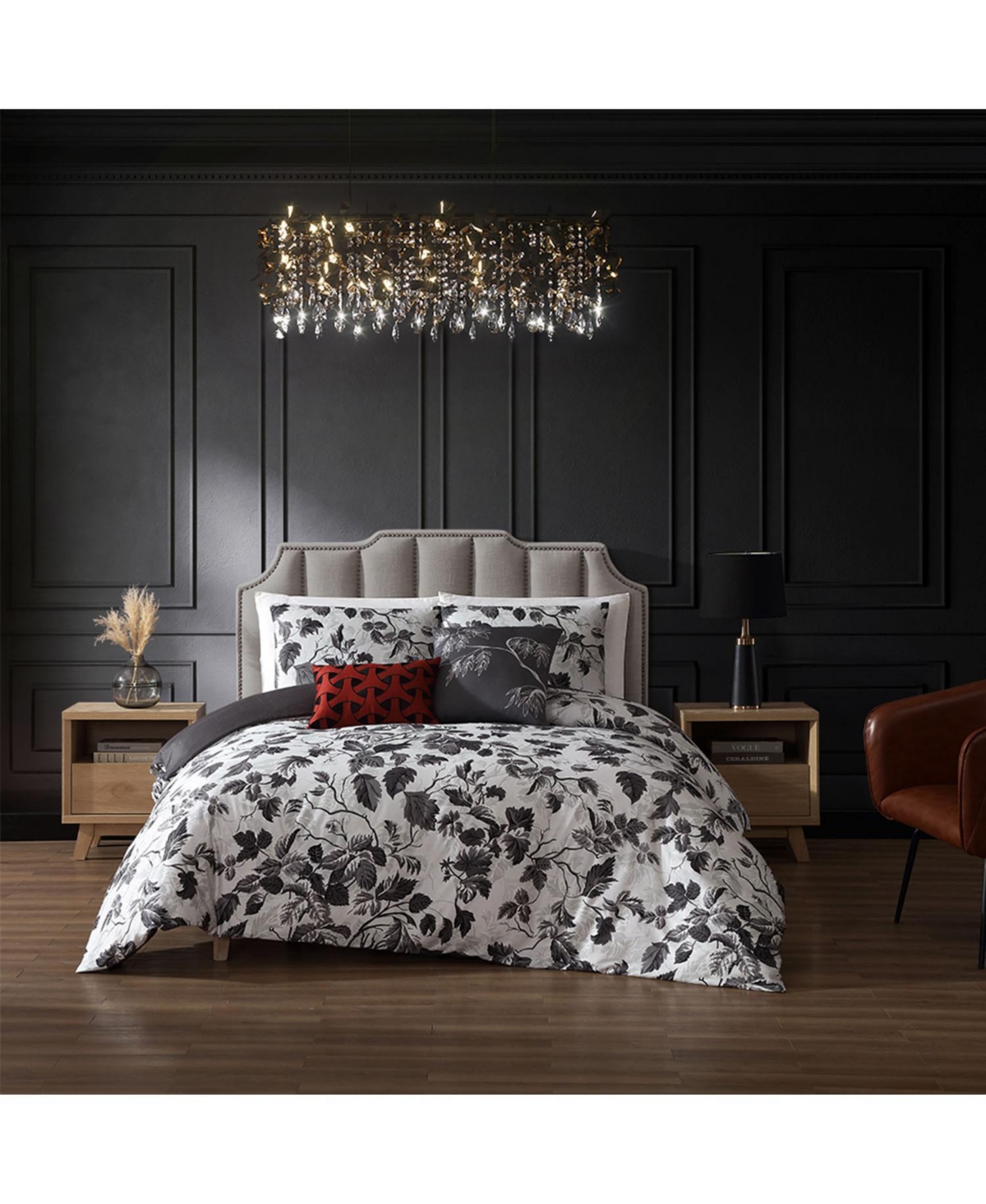 BebejanLeaves Bedding 200 Thread Count 100% Cotton Sateen 5 Piece Reversible Comforter Set - Grey