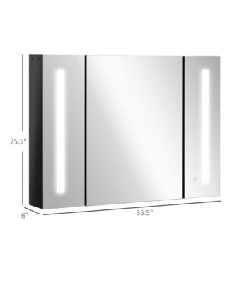 LED Lighted Medicine Cabinet with Mirror, 35.5"W x 25.5"H Wall Mounted Bathroom Cabinet with 3 Cupboards, Memory Function, USB Charge, High Gloss Black