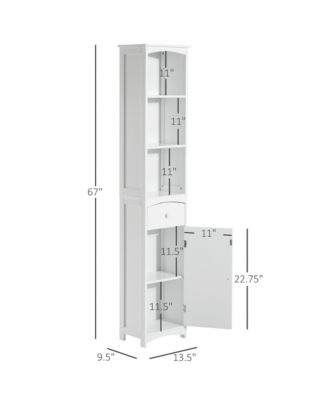 Tall Bathroom Cabinet Storage Shelves Cupboard Unit Wooden Free Stand w/ Drawer, White