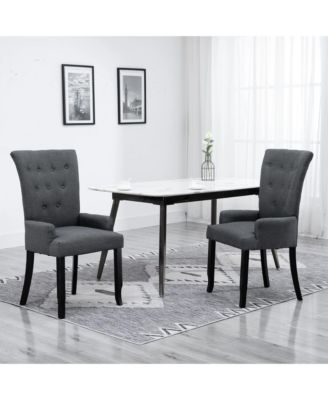 Dining Chair with Armrests Dark Gray Fabric