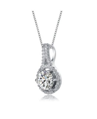White Gold Plated with Cubic Zirconia Small Round Solitaire Pendant Necklace