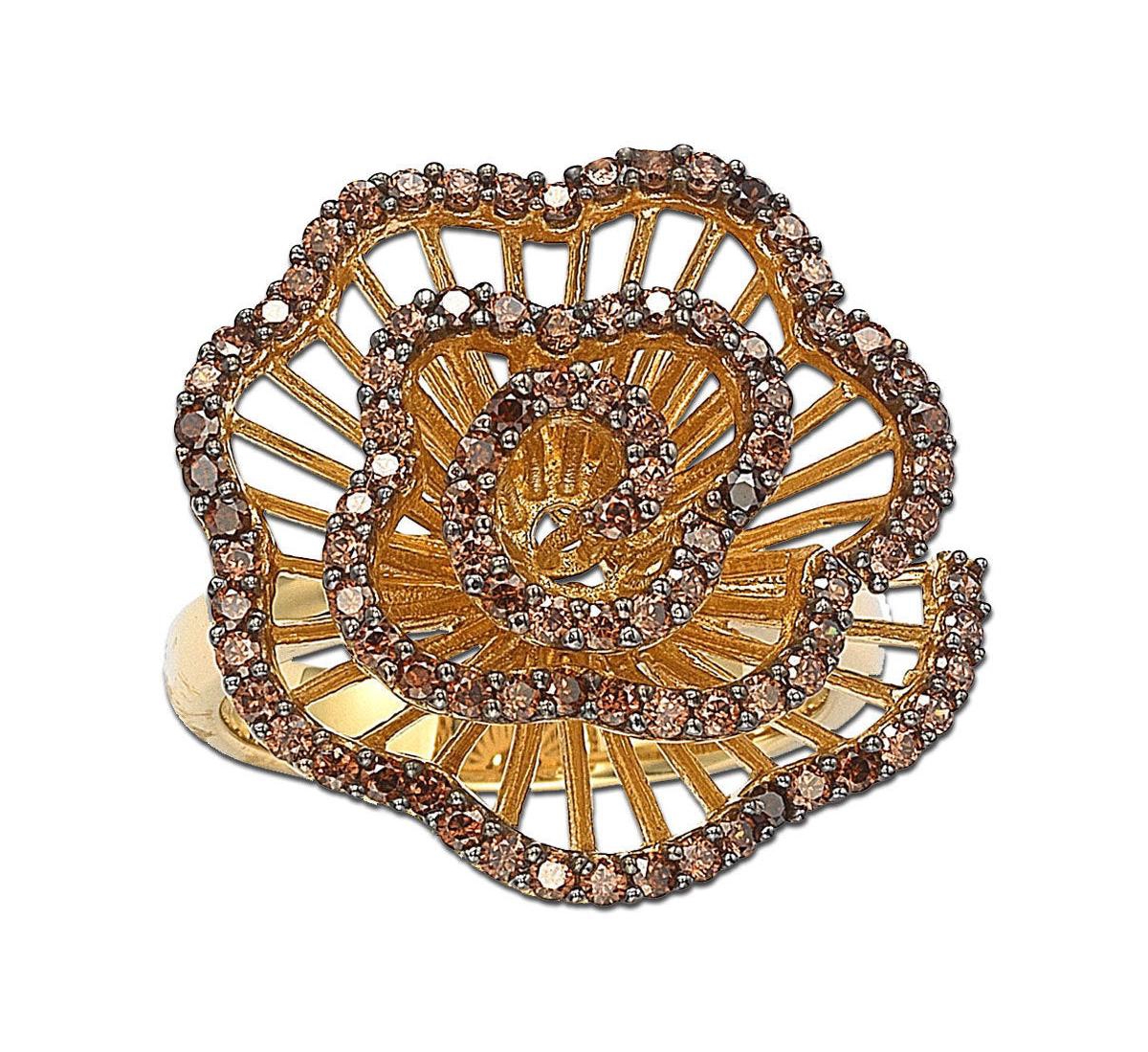 Suzy Levian Sterling Silver Cubic Zirconia Pave Brown Flower Ring - Brown