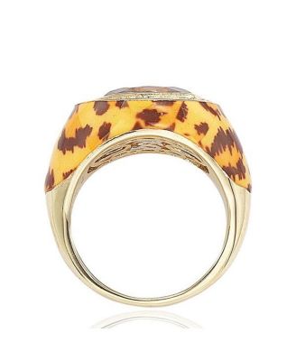 Suzy Levian Sterling Silver Cubic Zirconia Brown Oval-cut Animal Print Ring
