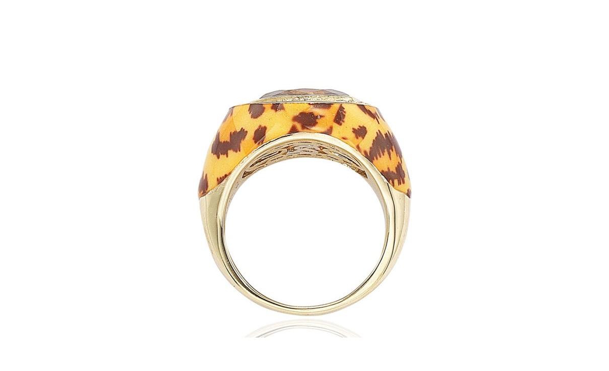 Suzy Levian New York Suzy Levian Sterling Silver Cubic ZirconiaOval-cut Animal Print Ring - Brown