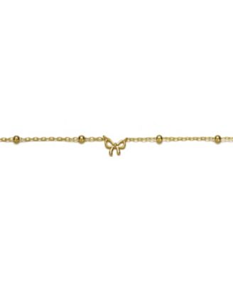 14k Yellow Gold Plated Adjustable Bracelet with Ribbon Charm and Beads for Kids