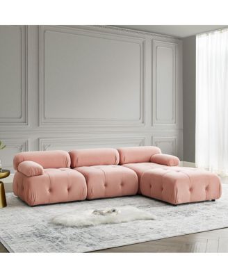Velvet Modular L-Shaped Sofa with Reversible Ottoman