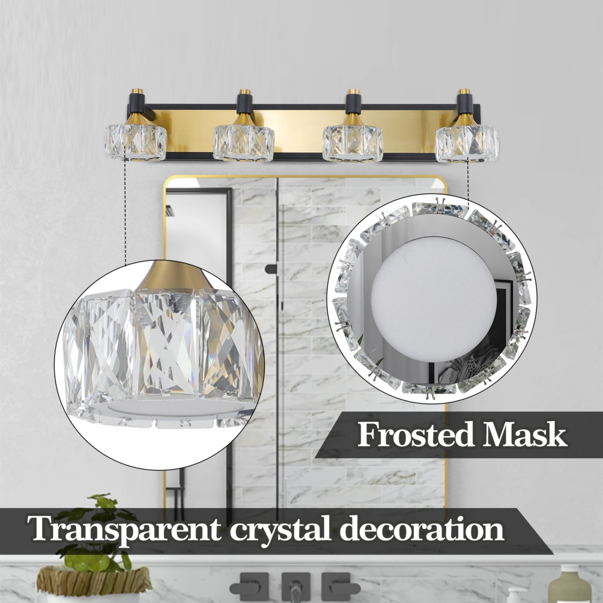 Led 4-Light Modern Crystal Bathroom Vanity Light Over Mirror Bath Wall Lighting Fixtures