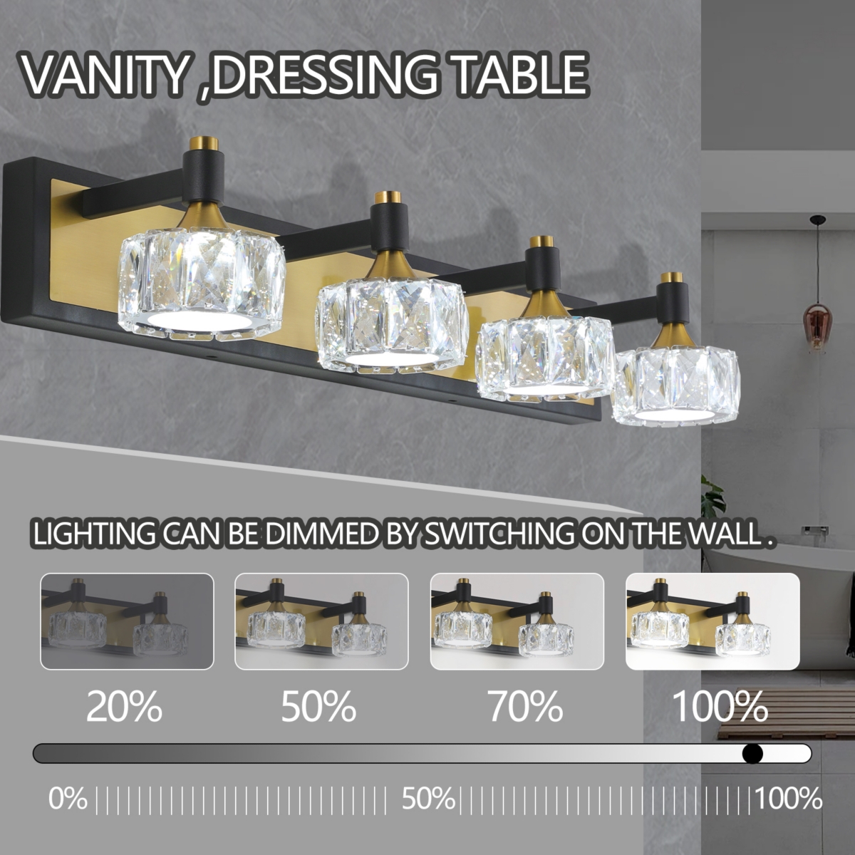 Led 4-Light Modern Crystal Bathroom Vanity Light Over Mirror Bath Wall Lighting Fixtures