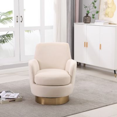 Beige Velvet Swivel Accent Chair with Gold Base
