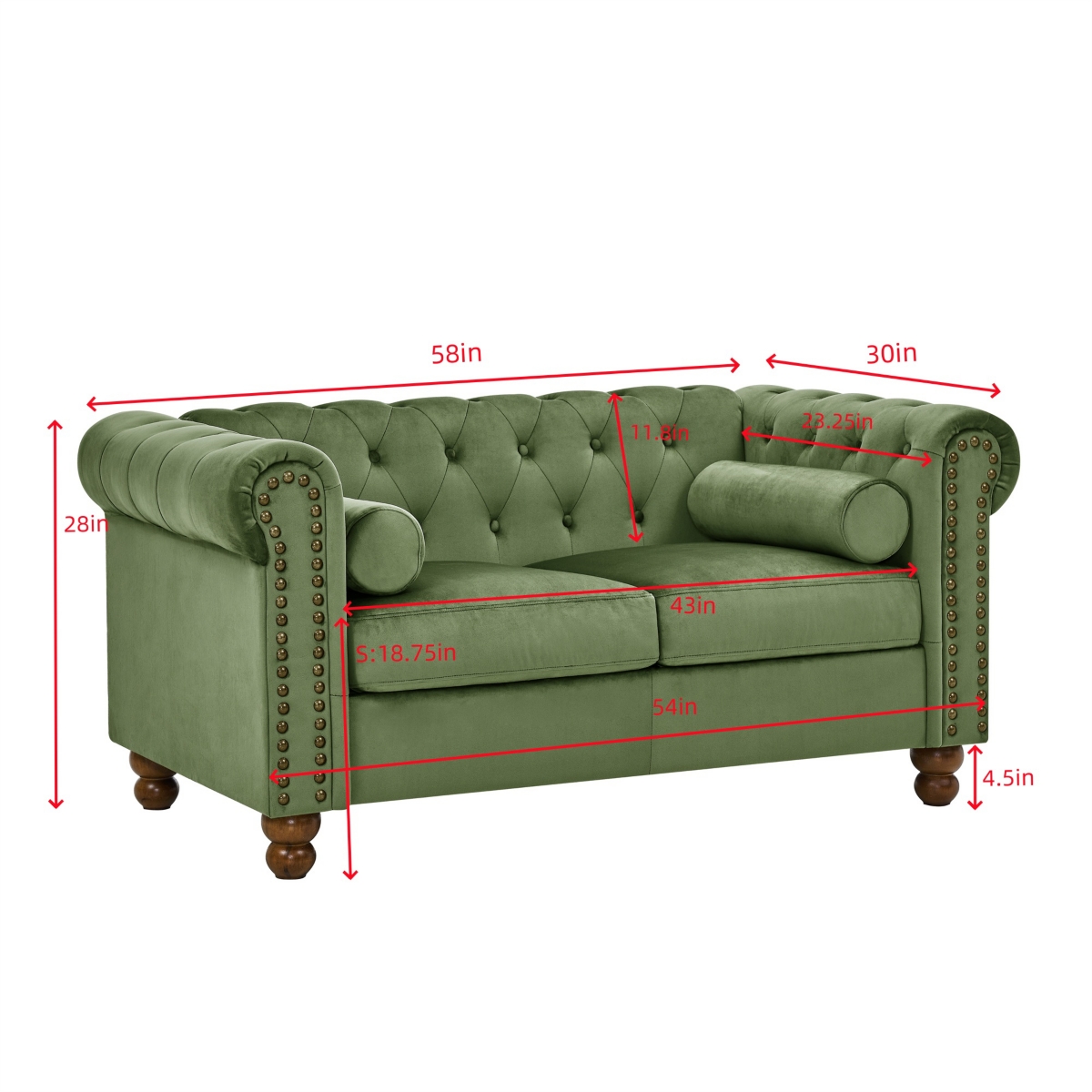 Streamdale Furniture Green Velvet Love Seat Sofa