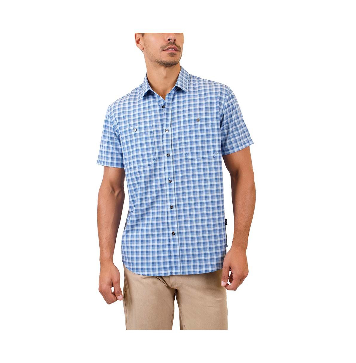 Men's Two-Pocket Breathable Ripstop Sun Protection Button Down Shirt - Creek/steel blue plaid