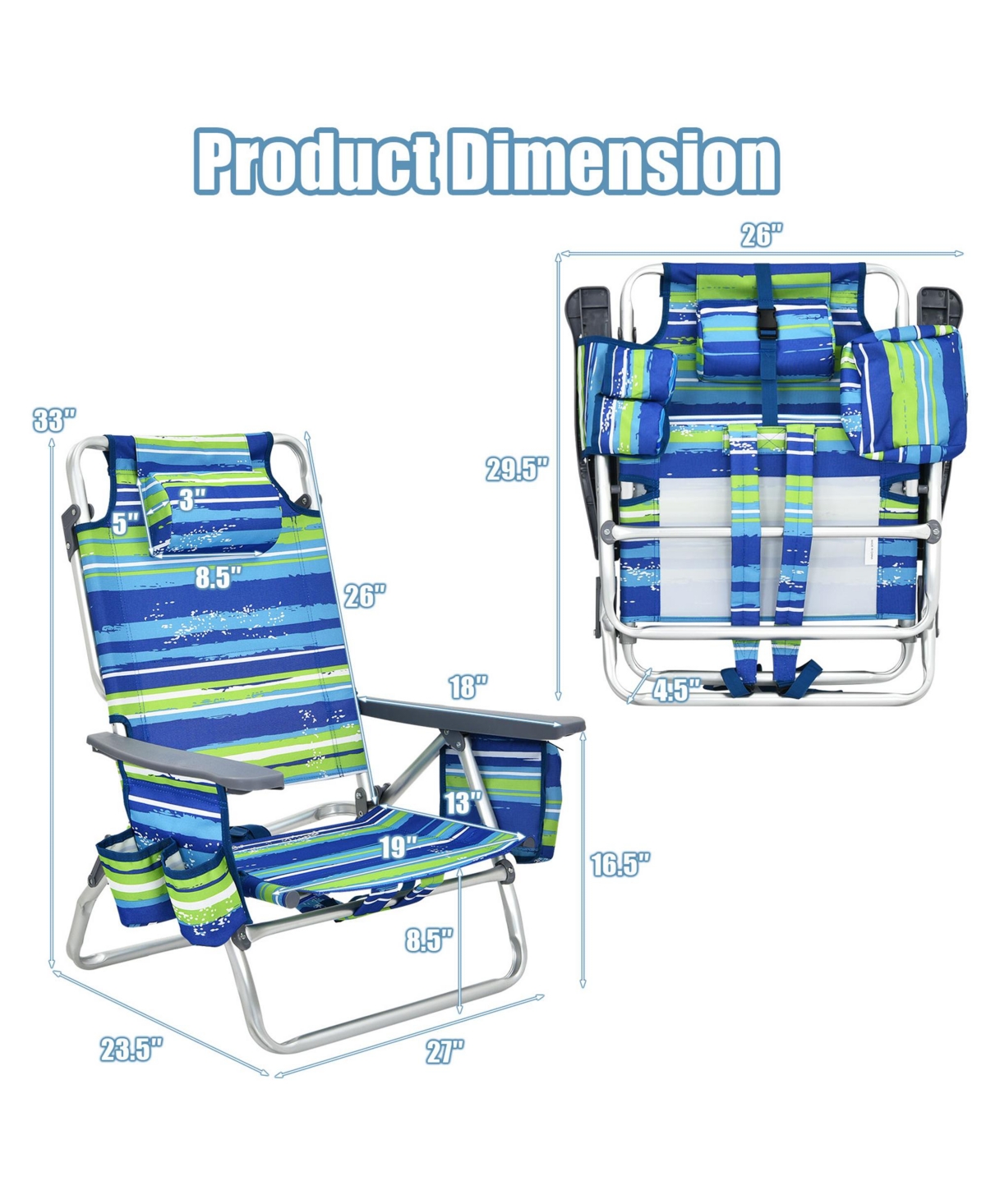 Gymax 4PCS Folding Backpack Beach Chair Reclining Camping w/ Storage Bag Pattern