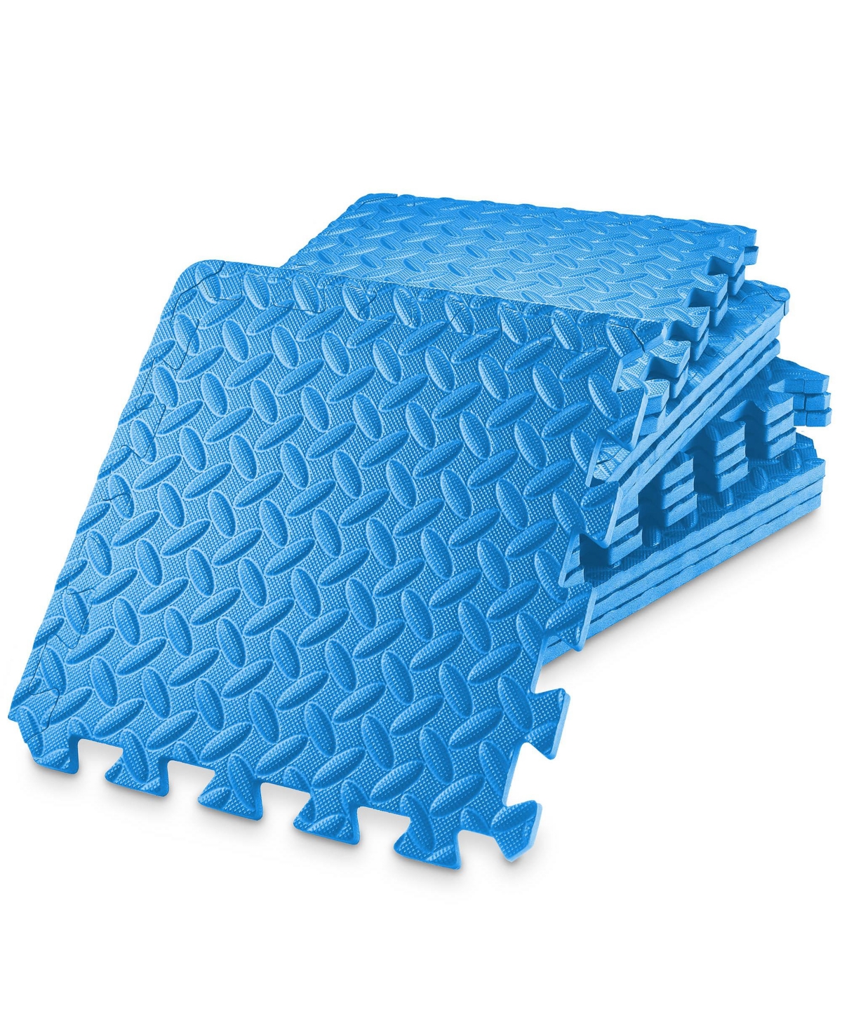 Pack of 12 Exercise Flooring Mats - 12 x 12 Inch Foam Rubber Interlocking Puzzle Floor Tiles - Blue - Blue