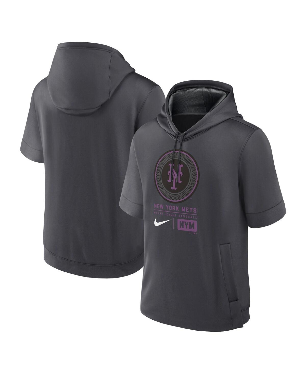 Nike Men's Charcoal New York Mets 2024 City Connect Short Sleeve Pullover Hoodie In Gold