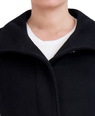 Womens Stand-Collar Single-Breasted Wool Blend Coat