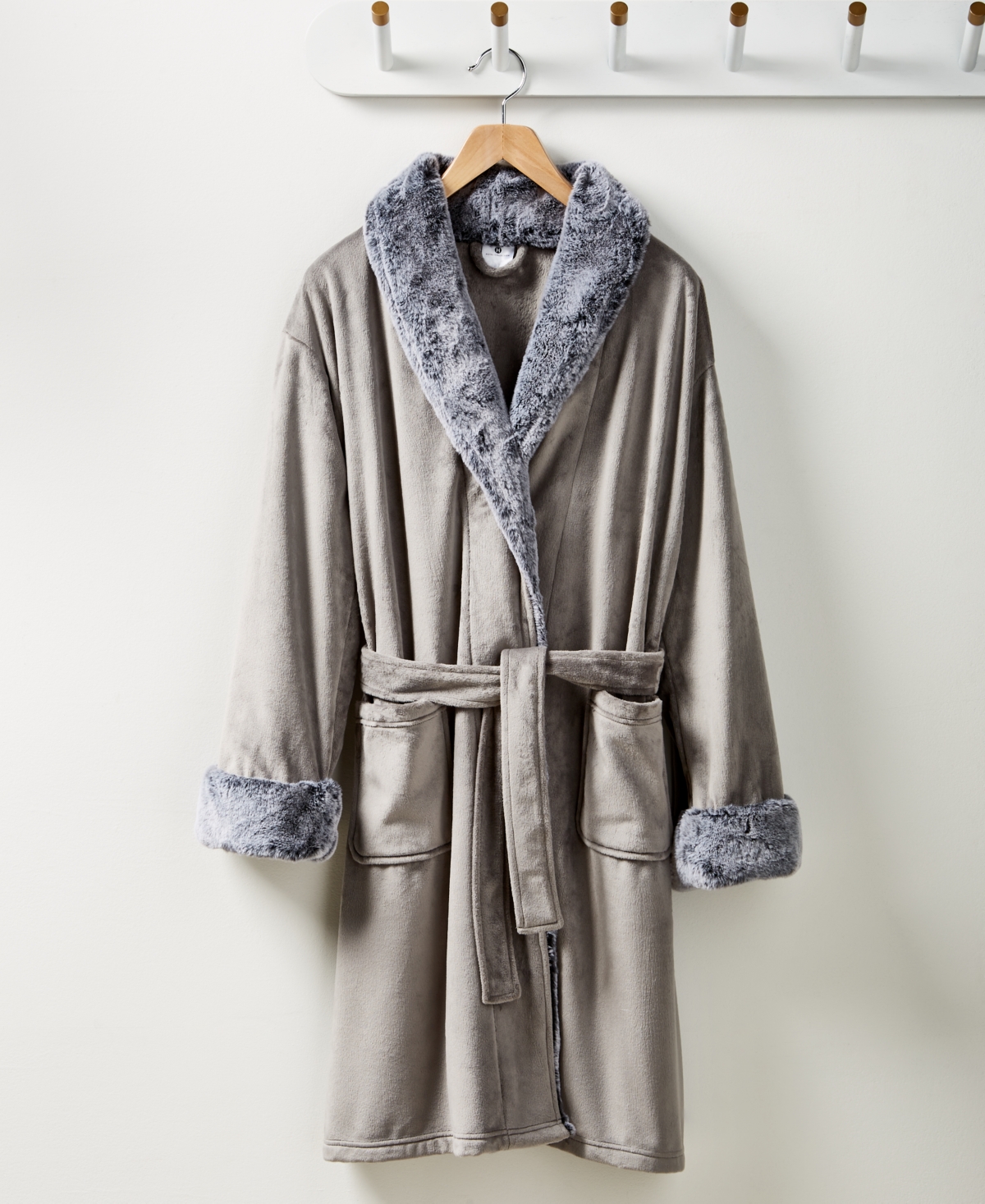 Faux Fur Robe, Created for Macy's - Grey Combo