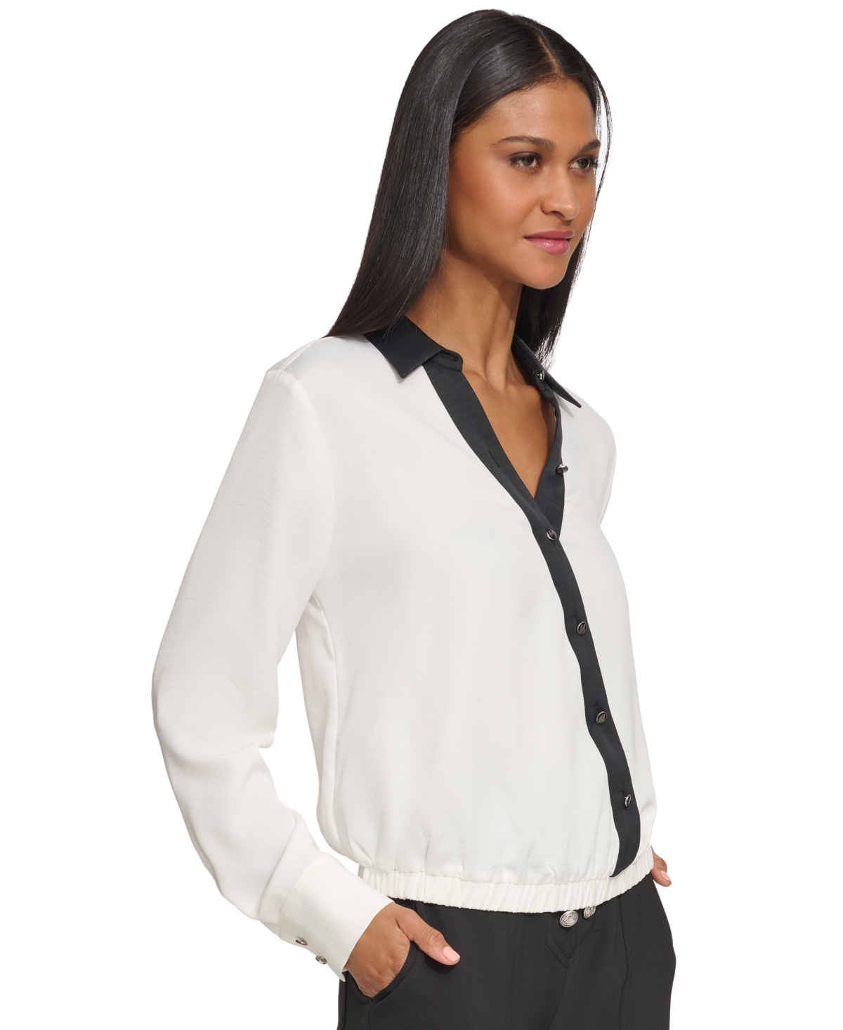 Karl Lagerfeld Paris Women's Faux-Wrap Top - Soft White  Black