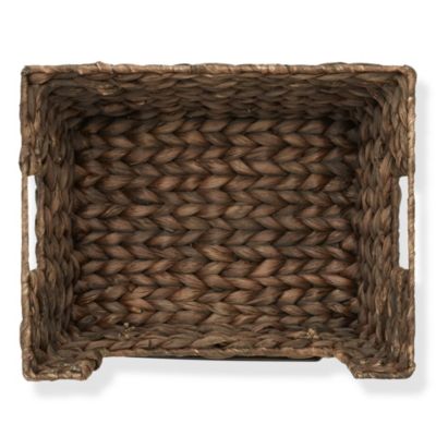 (Set of 2) Water Hyacinth Pantry Baskets with Handles and Chalkboard Labels - Espresso, Wide Woven Storage Baskets for Kitchen Shelves