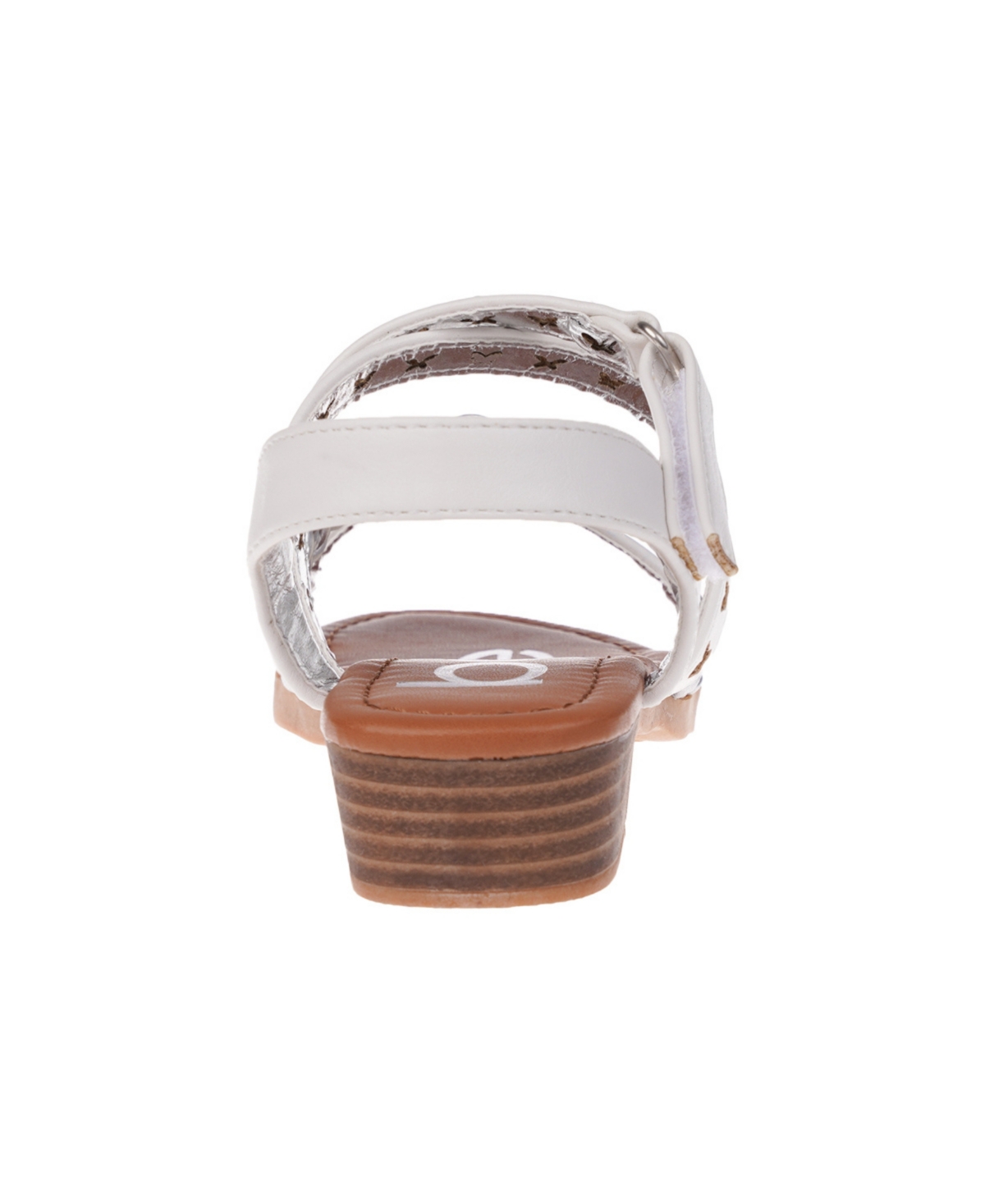 Bebe Big Girl's Stack Heel Sandal with Metallic Weaved Strap and Butterfly Chop Out Polyurethane Sandals