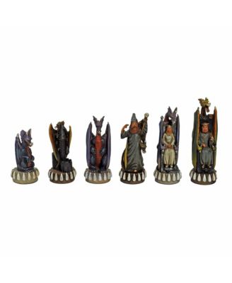 Handpainted Dragon Chess Set, Walnut Root Board 21 in, 4.5 in King