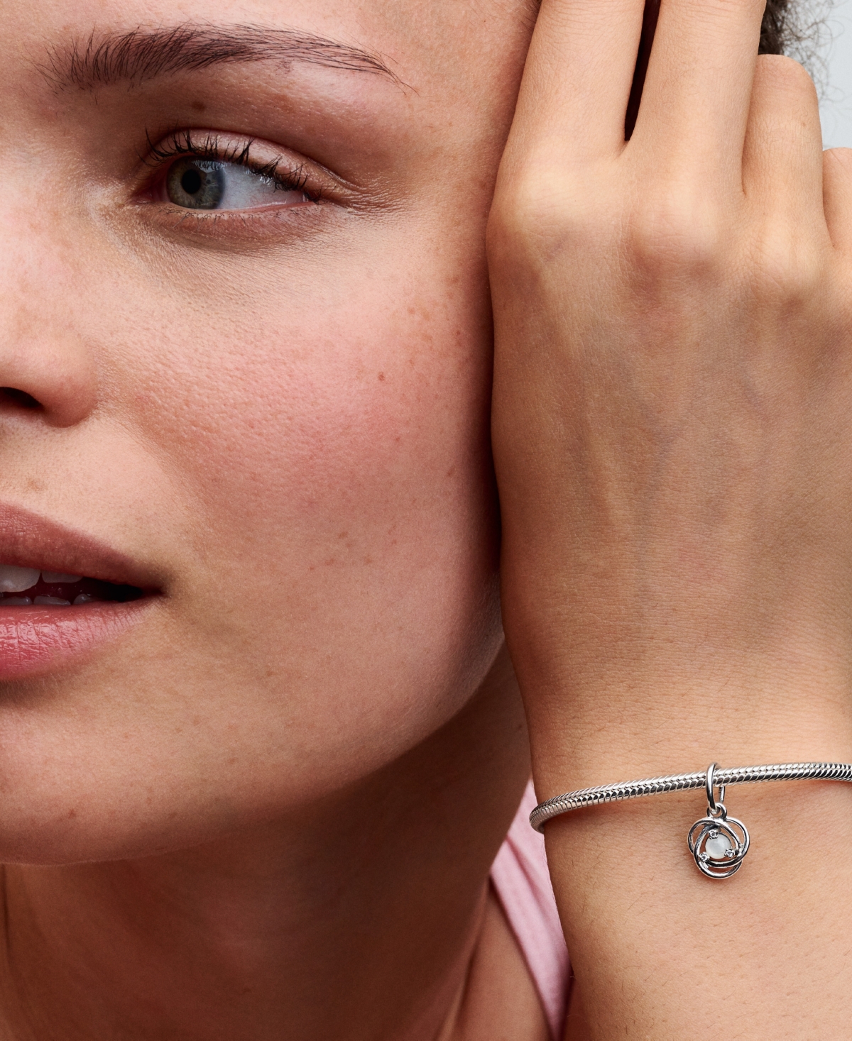 Pandora Sterling Silver Birthday Circle Stone Dangle Charm In Silver