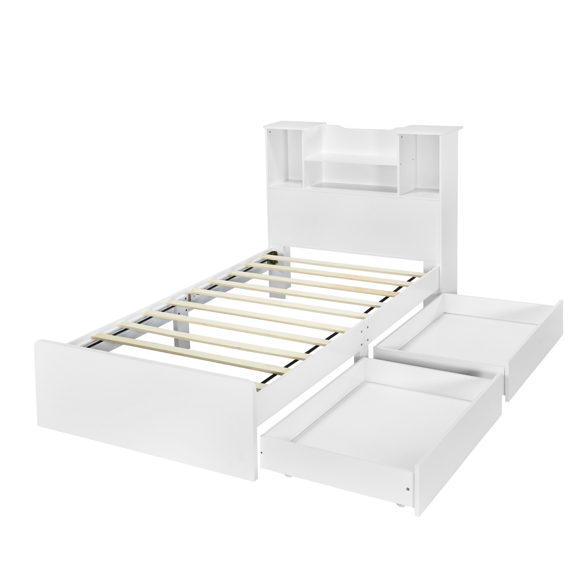 Streamdale Furniture Size Storage Platform Bed Frame With 4 Open Storage Shelves And 2 Storage Drawers, Led Light
