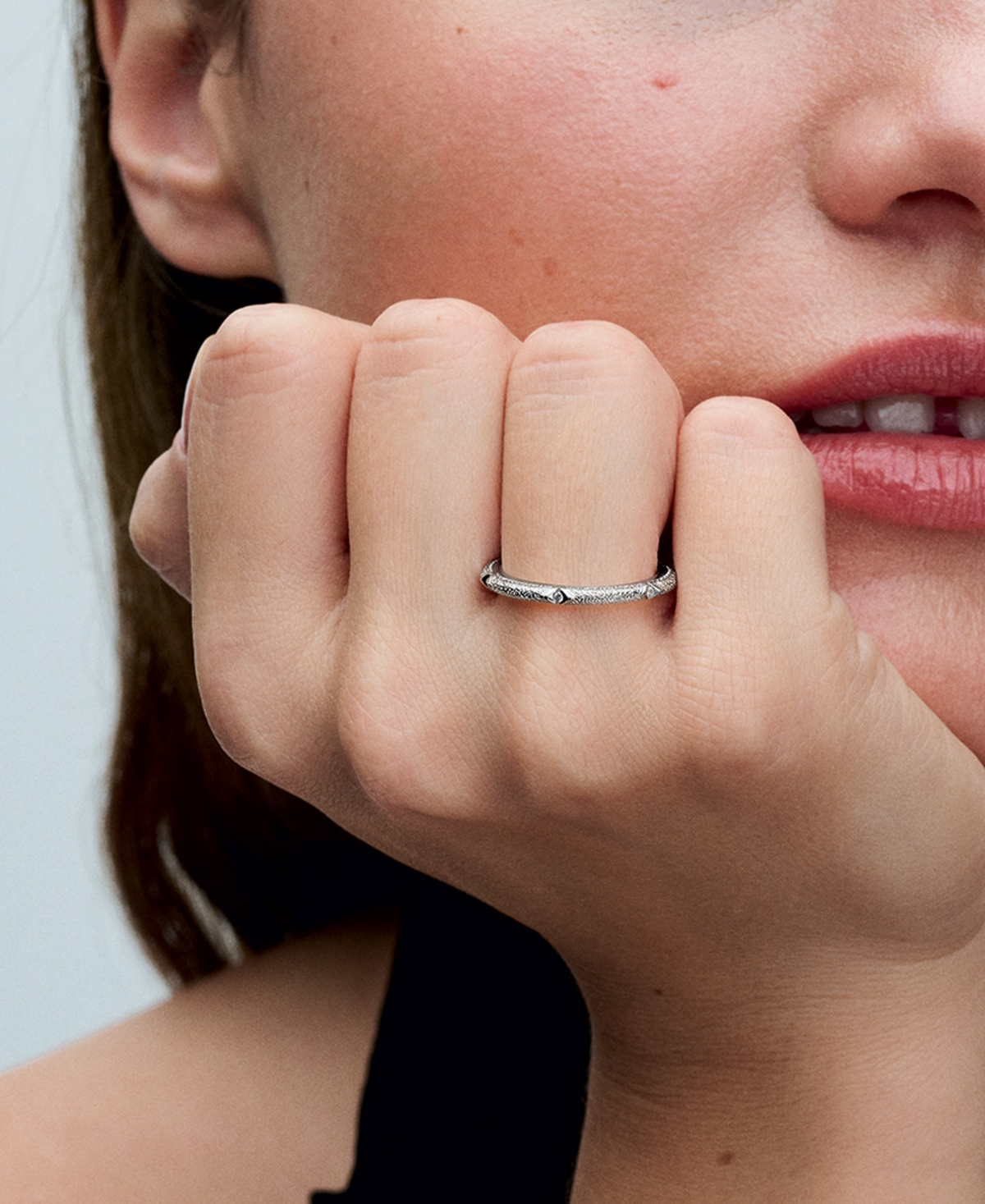 PANDORA TEXTURE CLEAR CUBIC ZIRCONIA STONES RING 