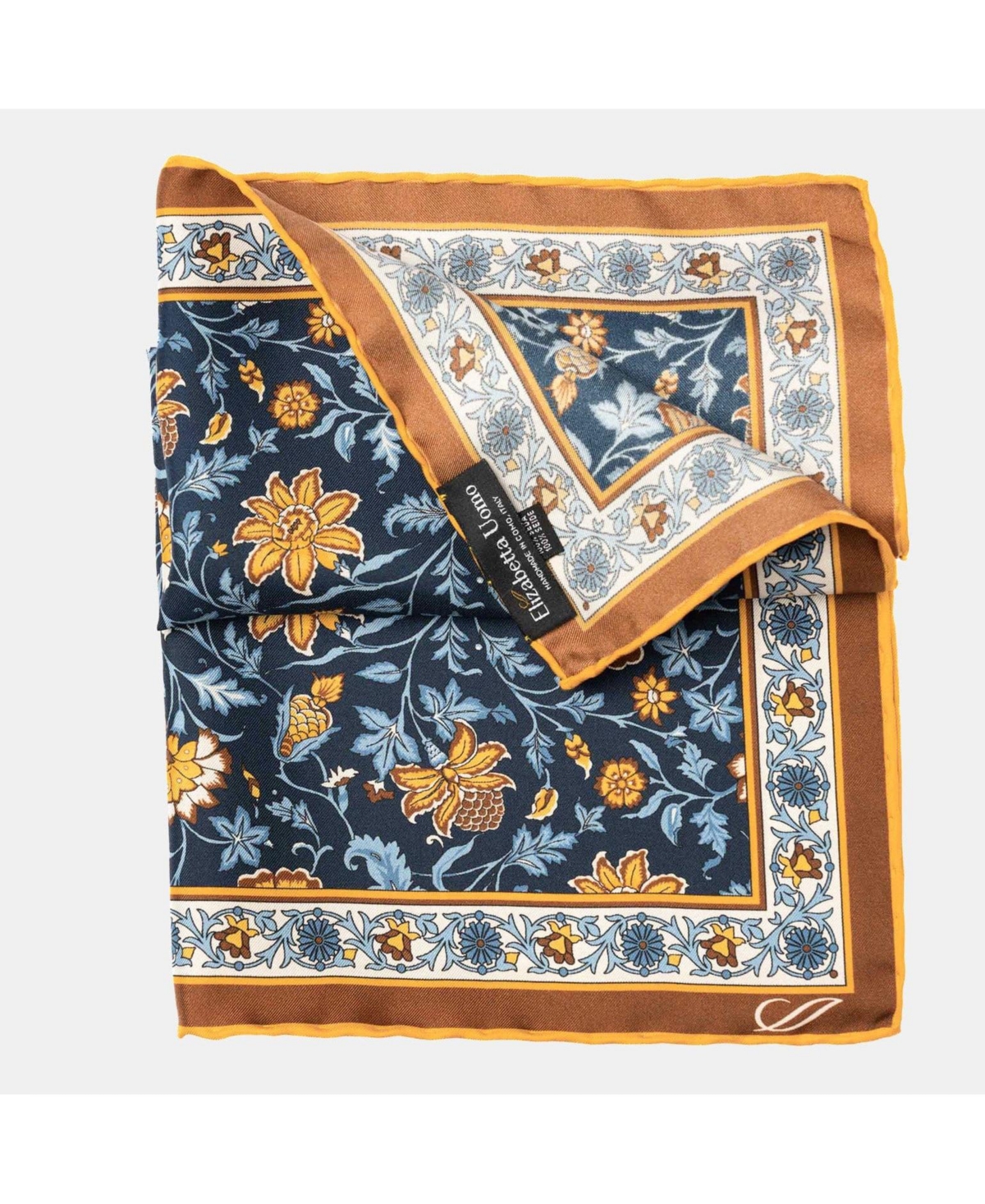 Elizabetta Men's Ibiza - Silk Pocket Square for Men - Navy and mustard