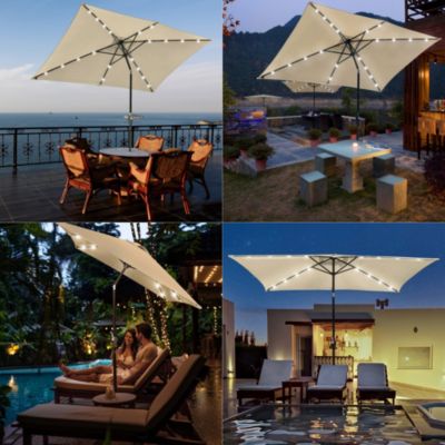 10x6.5FT Rectangle Outdoor Solar LED Patio Umbrella with Crank Tilt for Table Market Yard Deck Pool Party Navy