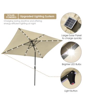 10x6.5FT Rectangle Outdoor Solar LED Patio Umbrella with Crank Tilt for Table Market Yard Deck Pool Party Navy